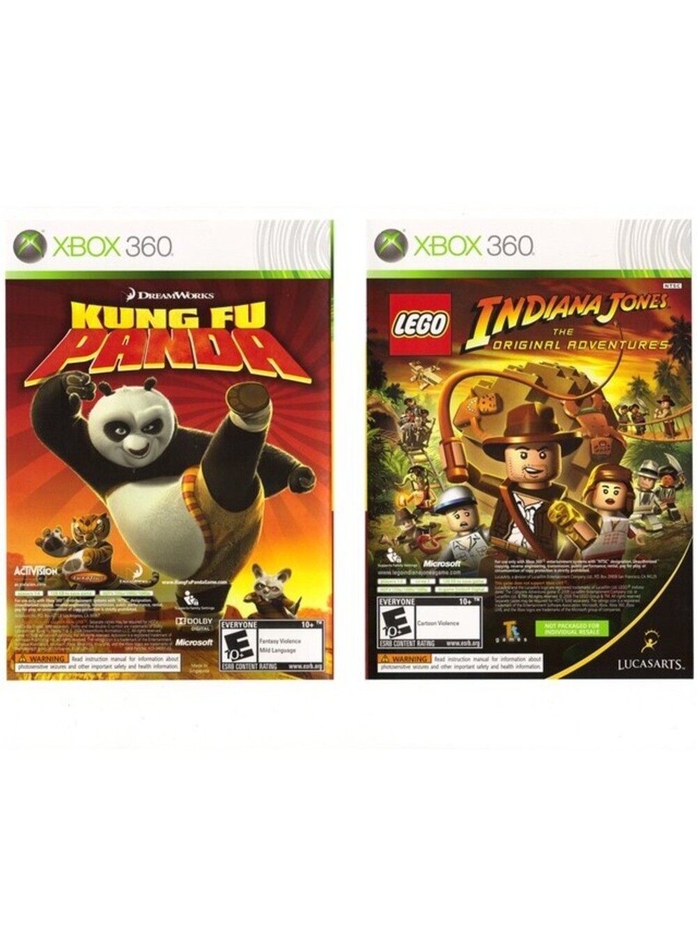 LEGO Indiana Jones/Kung Fu Panda (Xbox 360, 2008) No Manual. New Case. Tested